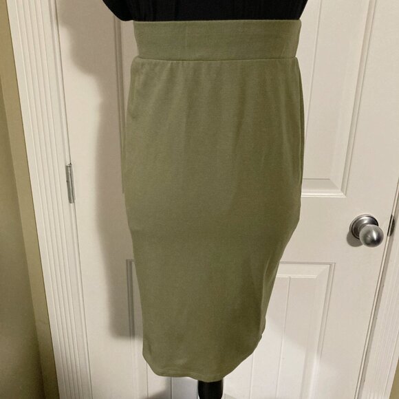 MIKAROSE Olive green stretchy pencil skirt ~ Stretchy elastic waist XS SMALL - Picture 11 of 11